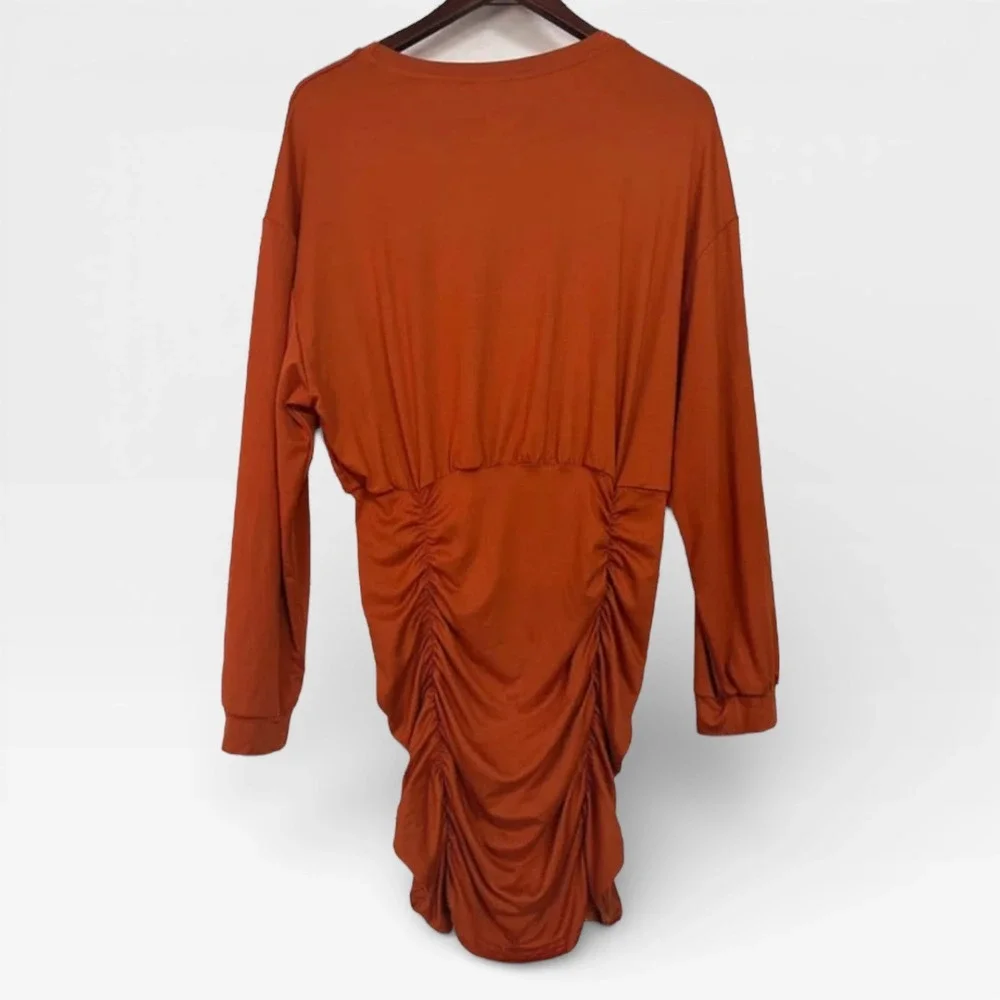 SHEIN Orange‎ Ruched Long Sleeve Mini Dress Women Size L - Picture 5 of 5